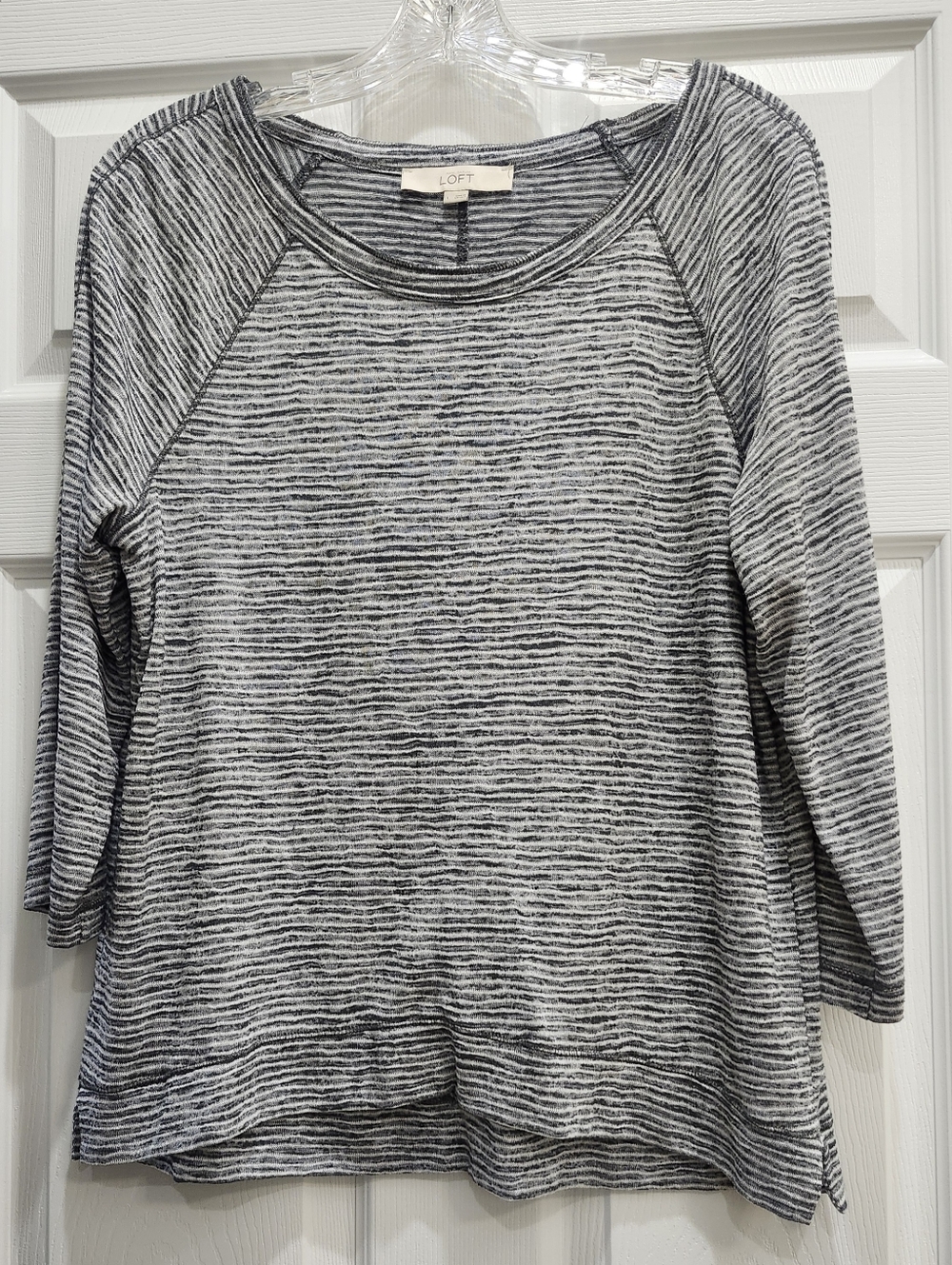 LOFT Striped Grey and White 3/4 Sleeve Top Size Large
